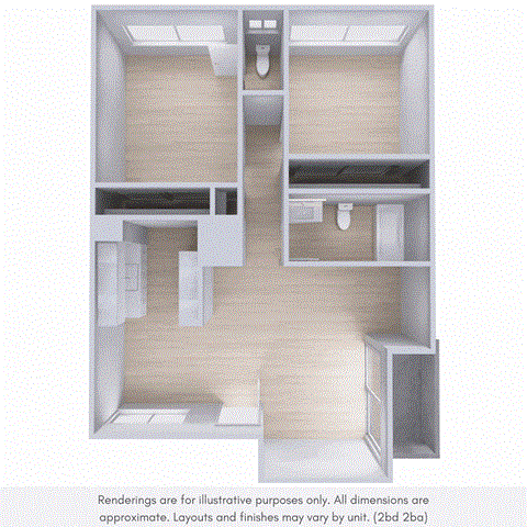 Floor plan for 2 beds, 1.5 baths